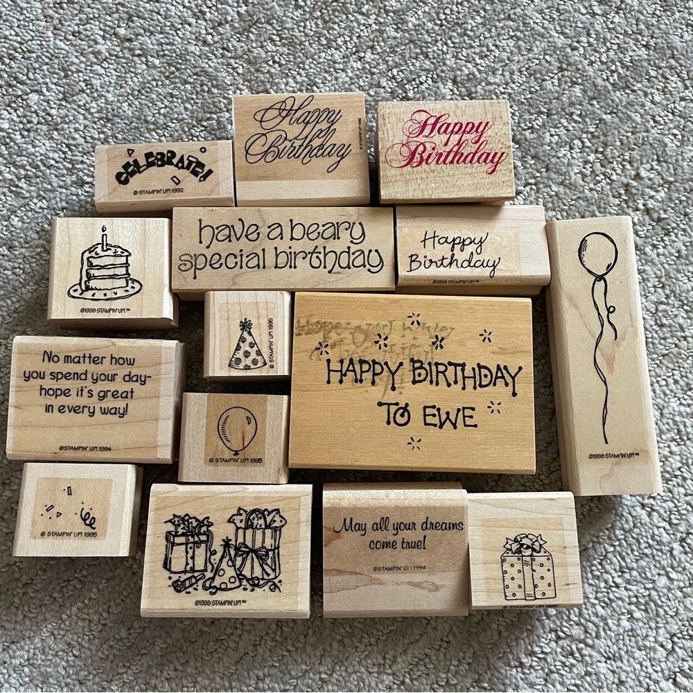15 Birthday Rubber Stamps, Birthday Card Designing, Vintage